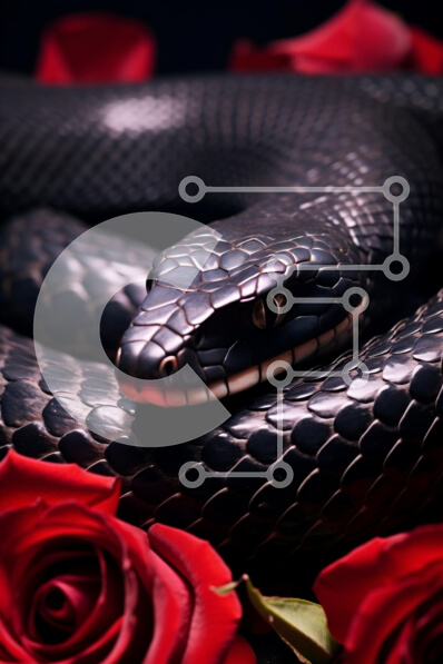 Intra Συλλεκτικό Ξύλινο Παζλ Plywood  4mm - Μαύρο φίδι με κόκκινα τριαντάφυλλα Σε Ξύλινο Κουτί - Διαστάσεις: 10x10 cm – 25 κομμάτια