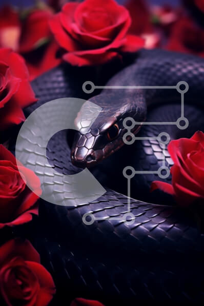 Intra Συλλεκτικό Ξύλινο Παζλ Plywood  4mm - Μαύρο φίδι που περιβάλλεται από κόκκινα τριαντάφυλλα Σε Ξύλινο Κουτί - Διαστάσεις: 10x10 cm – 25 κομμάτια