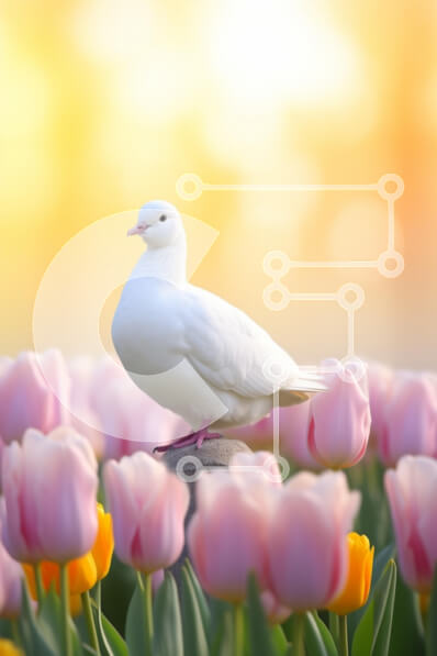 Intra Συλλεκτικό Ξύλινο Παζλ Plywood  4mm - Περιστέρι σε έναν κήπο τουλίπας Σε Ξύλινο Κουτί - Διαστάσεις: 10x10 cm – 25 κομμάτια