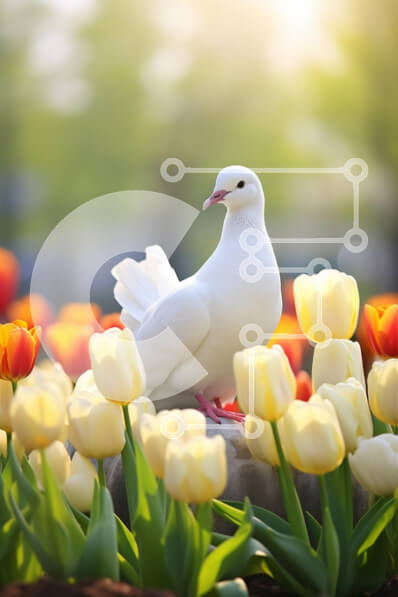 Intra Συλλεκτικό Ξύλινο Παζλ Plywood  4mm - Λευκό Περιστέρι ανάμεσα στις τουλίπες Σε Ξύλινο Κουτί - Διαστάσεις: 10x10 cm – 25 κομμάτια