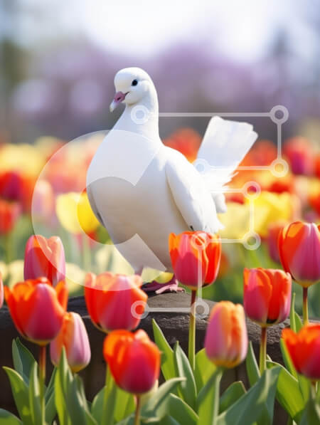 Intra Συλλεκτικό Ξύλινο Παζλ Plywood  4mm - Λευκό Περιστέρι ανάμεσα στις τουλίπες Σε Ξύλινο Κουτί - Διαστάσεις: 10x10 cm – 25 κομμάτια