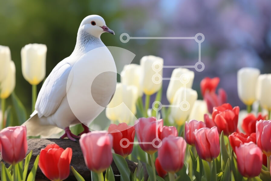 Intra Συλλεκτικό Ξύλινο Παζλ Plywood  4mm - Λευκό Περιστέρι ανάμεσα στις τουλίπες Σε Ξύλινο Κουτί - Διαστάσεις: 10x10 cm – 25 κομμάτια