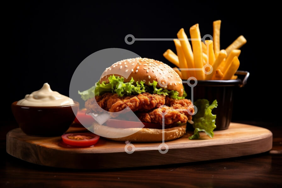 Intra Συλλεκτικό Ξύλινο Παζλ Plywood  4mm - Νόστιμο μπιφτέκι κοτόπουλου με τηγανιτές πατάτες Σε Ξύλινο Κουτί - Διαστάσεις: 10x10 cm – 25 κομμάτια