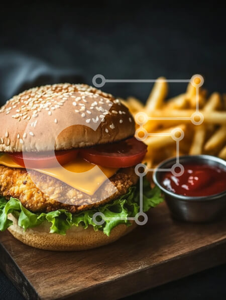 Intra Συλλεκτικό Ξύλινο Παζλ Plywood  4mm - Νόστιμο μπιφτέκι κοτόπουλου με πατάτες και κέτσαπ Σε Ξύλινο Κουτί - Διαστάσεις: 10x10 cm – 25 κομμάτια