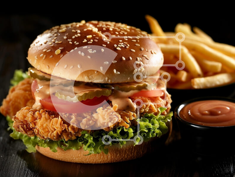 Intra Συλλεκτικό Ξύλινο Παζλ Plywood  4mm - Σάντουιτς τηγανητό κοτόπουλο με τηγανιτές πατάτες Σε Ξύλινο Κουτί - Διαστάσεις: 10x10 cm – 25 κομμάτια