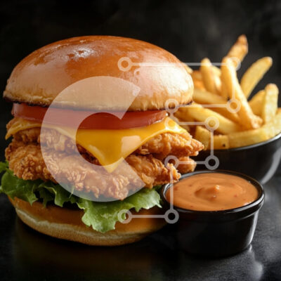 Intra Συλλεκτικό Ξύλινο Παζλ Plywood  4mm - Τραγανό σάντουιτς κοτόπουλου με πατάτες πατάτες Σε Ξύλινο Κουτί - Διαστάσεις: 10x10 cm – 25 κομμάτια - Image 1