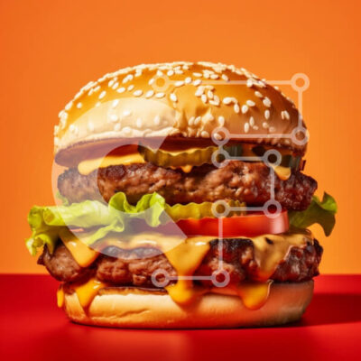 Intra Συλλεκτικό Ξύλινο Παζλ Plywood  4mm - Νόστιμο Cheeseburger δύο μπουκιών σε πορτοκαλί φόντο Σε Ξύλινο Κουτί - Διαστάσεις: 10x10 cm – 25 κομμάτια - Image 1