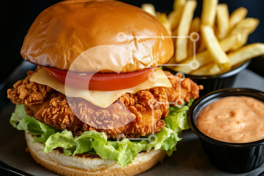 Intra Συλλεκτικό Ξύλινο Παζλ Plywood  4mm - Τηγανητό σάντουιτς κοτόπουλου με πατάτες και σάλτσα Σε Ξύλινο Κουτί - Διαστάσεις: 10x10 cm – 25 κομμάτια