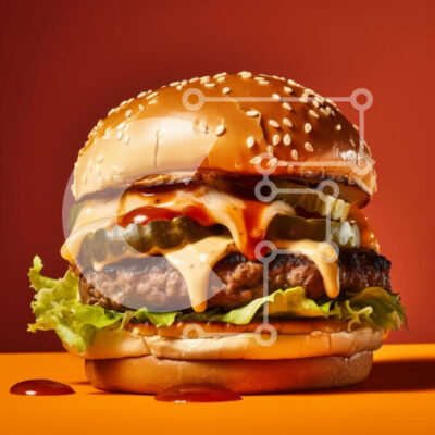 Intra Συλλεκτικό Ξύλινο Παζλ Plywood  4mm - Ζουμερό χάμπουργκερ με μαρούλι και τουρσιά σε πορτοκαλί φόντο Σε Ξύλινο Κουτί - Διαστάσεις: 10x10 cm – 25 κομμάτια - Image 1