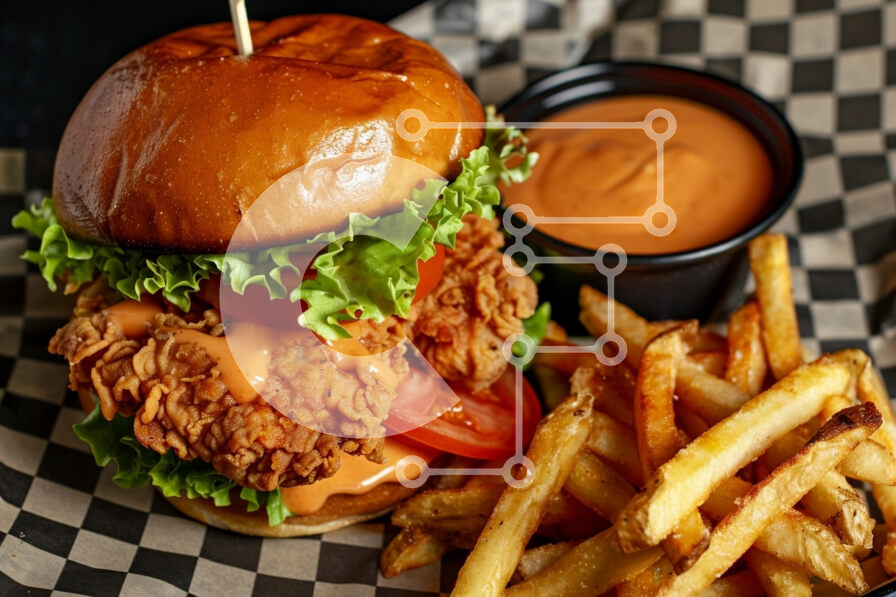 Intra Συλλεκτικό Ξύλινο Παζλ Plywood  4mm - Σάντουιτς τηγανητό κοτόπουλο με τηγανιτές πατάτες Σε Ξύλινο Κουτί - Διαστάσεις: 10x10 cm – 25 κομμάτια