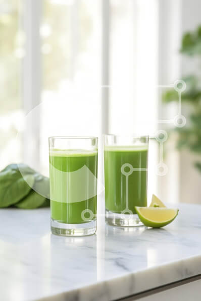 Intra Συλλεκτικό Ξύλινο Παζλ Plywood  4mm - Φρέσκα πράσινα Smoothies σε μαρμάρινο πάγκο Σε Ξύλινο Κουτί - Διαστάσεις: 10x10 cm – 25 κομμάτια