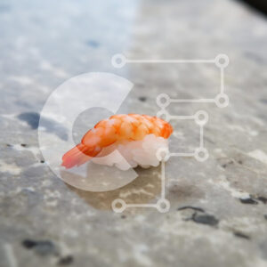 Intra Συλλεκτικό Ξύλινο Παζλ Plywood  4mm - Λεπτή γαρίδα Nigiri σε μαρμάρινη επιφάνεια Σε Ξύλινο Κουτί - Διαστάσεις: 10x10 cm – 25 κομμάτια