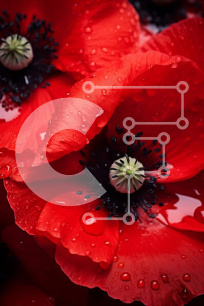 Intra Συλλεκτικό Ξύλινο Παζλ Plywood  4mm - Κοντινό πλάνο κόκκινων λουλουδιών παπαρούνας με σταγονίδια νερού Σε Ξύλινο Κουτί - Διαστάσεις: 10x10 cm – 25 κομμάτια