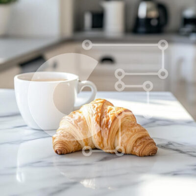 Intra Συλλεκτικό Ξύλινο Παζλ Plywood 4mm - Κρουασάν και καφές σε μαρμάρινο πάγκο Σε Ξύλινο Κουτί - Διαστάσεις: 10x10 cm – 25 κομμάτια - Image 1