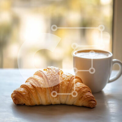 Intra Συλλεκτικό Ξύλινο Παζλ Plywood 4mm - Φρέσκο κρουασάν και καφές Σε Ξύλινο Κουτί - Διαστάσεις: 10x10 cm – 25 κομμάτια - Image 1