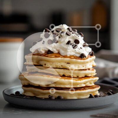 Intra Συλλεκτικό Ξύλινο Παζλ Plywood  4mm - Στοίβα από αφράτες τηγανίτες με σαντιγί και τσιπς σοκολάτας Σε Ξύλινο Κουτί - Διαστάσεις: 10x10 cm – 25 κομμάτια - Image 1