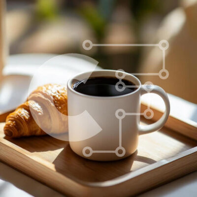 Intra Συλλεκτικό Ξύλινο Παζλ Plywood 4mm - Ζεστή σκηνή πρωινού με καφέ και κρουασάν Σε Ξύλινο Κουτί - Διαστάσεις: 10x10 cm – 25 κομμάτια - Image 1