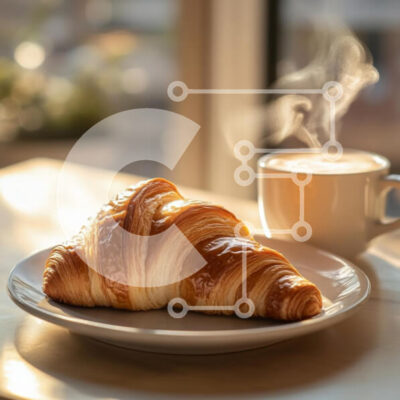 Intra Συλλεκτικό Ξύλινο Παζλ Plywood  4mm - Νόστιμο κρουασάν και καφές Σε Ξύλινο Κουτί - Διαστάσεις: 10x10 cm – 25 κομμάτια - Image 1