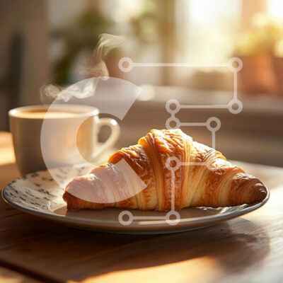 Intra Συλλεκτικό Ξύλινο Παζλ Plywood  4mm - Πρωινό με κρουασάν και καφέ Σε Ξύλινο Κουτί - Διαστάσεις: 10x10 cm – 25 κομμάτια - Image 1