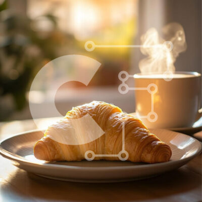 Intra Συλλεκτικό Ξύλινο Παζλ Plywood  4mm - Νόστιμο κρουασάν με καφέ στο ζεστό φως του ήλιου Σε Ξύλινο Κουτί - Διαστάσεις: 10x10 cm – 25 κομμάτια - Image 1