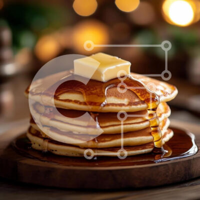 Intra Συλλεκτικό Ξύλινο Παζλ Plywood  4mm - Στοίβα από αφράτες τηγανίτες με βούτυρο και σιρόπι Σε Ξύλινο Κουτί - Διαστάσεις: 10x10 cm – 25 κομμάτια - Image 1