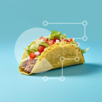 Intra Συλλεκτικό Ξύλινο Παζλ Plywood 4mm - Νόστιμο τάκο με φρέσκα υλικά σε μπλε φόντο Σε Ξύλινο Κουτί - Διαστάσεις: 10x10 cm – 25 κομμάτια - Image 1