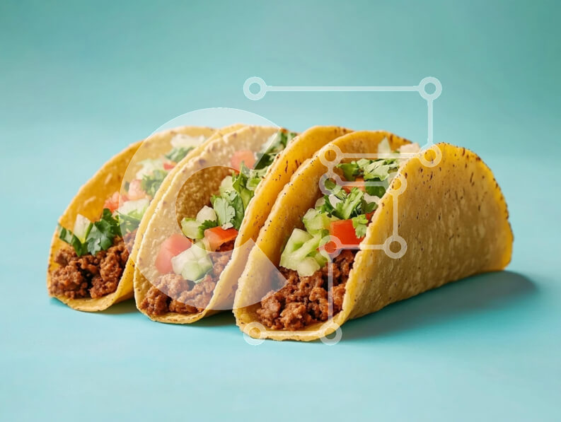 Intra Συλλεκτικό Ξύλινο Παζλ Plywood  4mm - Τέσσερα Tacos με φρέσκα συστατικά σε μπλε φόντο Σε Ξύλινο Κουτί - Διαστάσεις: 10x10 cm – 25 κομμάτια