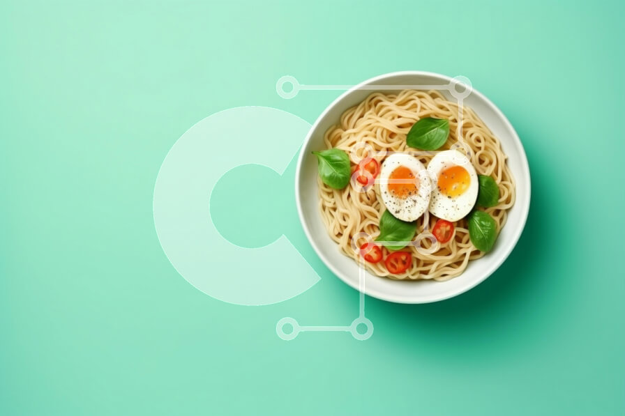 Intra Συλλεκτικό Ξύλινο Παζλ Plywood  4mm - Μπολ με νουντλς με αυγά και βασιλικό σε πράσινο φόντο μέντας Σε Ξύλινο Κουτί - Διαστάσεις: 10x10 cm – 25 κομμάτια