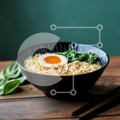 Intra Συλλεκτικό Ξύλινο Παζλ Plywood  4mm - Μπολ Ramen με μαλακό αυγό και χόρτα Σε Ξύλινο Κουτί - Διαστάσεις: 10x10 cm – 25 κομμάτια - Image 1