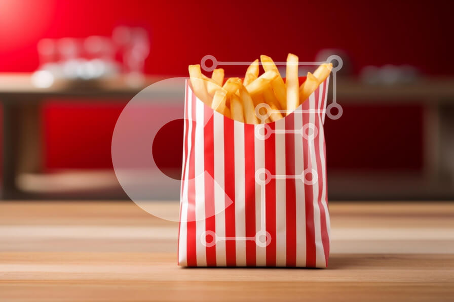 Intra Συλλεκτικό Ξύλινο Παζλ Plywood  4mm - Νόστιμες τηγανιτές πατάτες σε ριγέ σακούλα Σε Ξύλινο Κουτί - Διαστάσεις: 10x10 cm – 25 κομμάτια