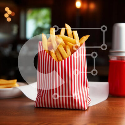 Intra Συλλεκτικό Ξύλινο Παζλ Plywood 4mm - Τραγανές τηγανιτές πατάτες σε ριγέ χάρτινη σακούλα Σε Ξύλινο Κουτί - Διαστάσεις: 10x10 cm – 25 κομμάτια - Image 1