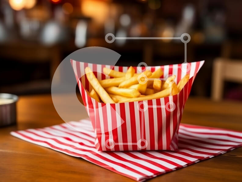 Intra Συλλεκτικό Ξύλινο Παζλ Plywood  4mm - Νόστιμες τηγανιτές πατάτες σε ριγέ δοχείο Σε Ξύλινο Κουτί - Διαστάσεις: 10x10 cm – 25 κομμάτια