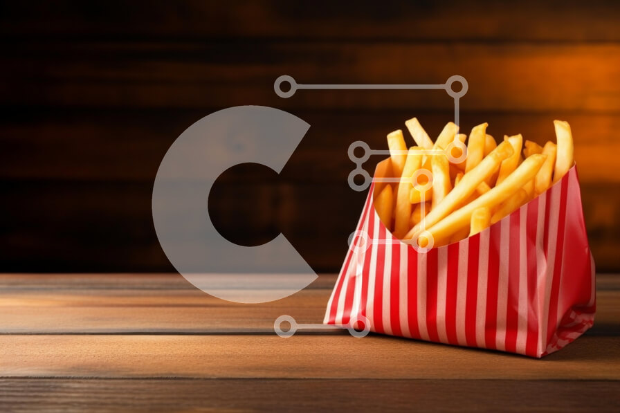 Intra Συλλεκτικό Ξύλινο Παζλ Plywood  4mm - Πατάτες τηγανιτές σε κόκκινο και λευκό ριγέ δοχείο Σε Ξύλινο Κουτί - Διαστάσεις: 10x10 cm – 25 κομμάτια