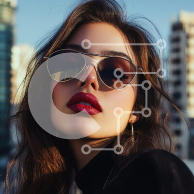 Intra Συλλεκτικό Ξύλινο Παζλ Plywood  4mm - Κομψή νεαρή γυναίκα με γυαλιά ηλίου σε αστικό περιβάλλον Σε Ξύλινο Κουτί - Διαστάσεις: 10x10 cm – 25 κομμάτια - Image 1