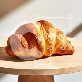 Intra Συλλεκτικό Ξύλινο Παζλ Plywood  4mm - Φρεσκοψημένο κρουασάν σε ξύλινο τραπέζι Σε Ξύλινο Κουτί - Διαστάσεις: 10x10 cm – 25 κομμάτια - Image 1