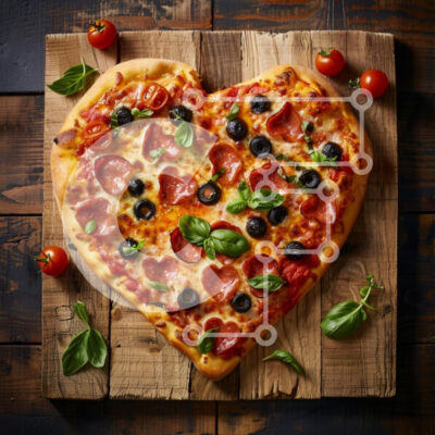 Intra Συλλεκτικό Ξύλινο Παζλ Plywood  4mm - Πίτσα σε σχήμα καρδιάς με πεπερόνι και ελιές Σε Ξύλινο Κουτί - Διαστάσεις: 10x10 cm – 25 κομμάτια - Image 1