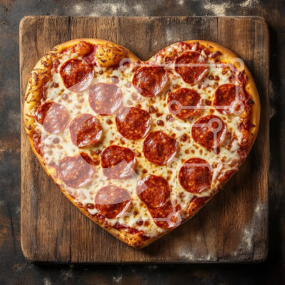 Intra Συλλεκτικό Ξύλινο Παζλ Plywood  4mm - Πίτσα Pepperoni σε σχήμα καρδιάς σε ξύλινη σανίδα κοπής Σε Ξύλινο Κουτί - Διαστάσεις: 10x10 cm – 25 κομμάτια - Image 1