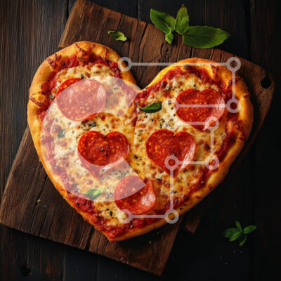 Intra Συλλεκτικό Ξύλινο Παζλ Plywood  4mm - Πίτσα σε σχήμα καρδιάς με πεπερόνι και βασιλικό Σε Ξύλινο Κουτί - Διαστάσεις: 10x10 cm – 25 κομμάτια - Image 1