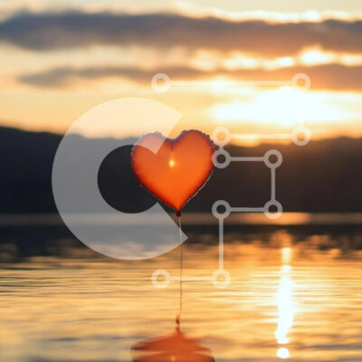 Intra Συλλεκτικό Ξύλινο Παζλ Plywood  4mm - Μπαλόνι σε σχήμα καρδιάς στο ηλιοβασίλεμα σε μια λίμνη Σε Ξύλινο Κουτί - Διαστάσεις: 10x10 cm – 25 κομμάτια - Image 1