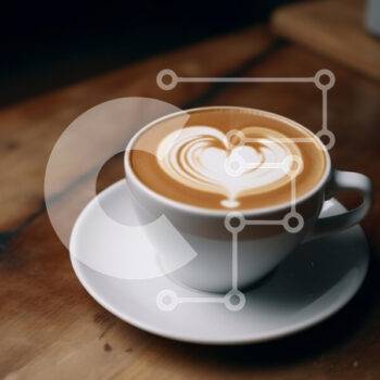 Intra Συλλεκτικό Ξύλινο Παζλ Plywood  4mm - Latte Art σε ένα λευκό κύπελλο σε ένα ξύλινο τραπέζι Σε Ξύλινο Κουτί - Διαστάσεις: 10x10 cm – 25 κομμάτια - Image 1