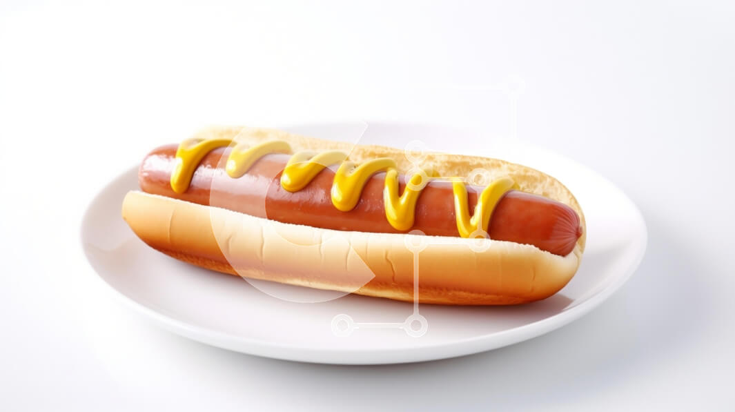 Intra Συλλεκτικό Ξύλινο Παζλ Plywood  4mm - Κλασικό χοτ ντογκ με μουστάρδα σε λευκό πιάτο Σε Ξύλινο Κουτί - Διαστάσεις: 10x10 cm – 25 κομμάτια