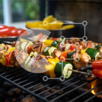 Intra Συλλεκτικό Ξύλινο Παζλ Plywood 4mm - Ψητά σουβλάκια κοτόπουλου και λαχανικών σε σχάρα μπάρμπεκιου Σε Ξύλινο Κουτί - Διαστάσεις: 10x10 cm – 25 κομμάτια - Image 1