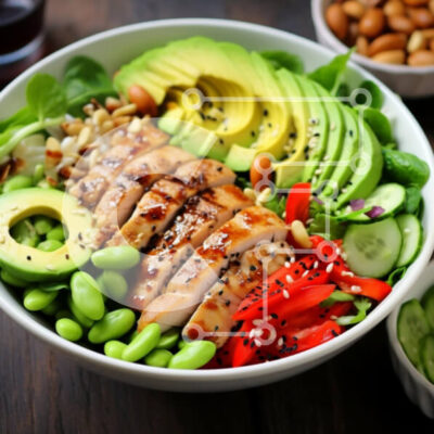 Intra Συλλεκτικό Ξύλινο Παζλ Plywood  4mm - Υγιεινή ψητό κοτόπουλο σαλάτα με αβοκάντο και φρέσκα λαχανικά Σε Ξύλινο Κουτί - Διαστάσεις: 10x10 cm – 25 κομμάτια - Image 1