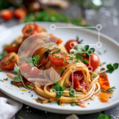 Intra Συλλεκτικό Ξύλινο Παζλ Plywood  4mm - Σπαγγέτι με σάλτσα ντομάτας και φρέσκα μυρωδικά Σε Ξύλινο Κουτί - Διαστάσεις: 10x10 cm – 25 κομμάτια - Image 1