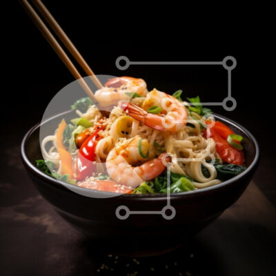 Intra Συλλεκτικό Ξύλινο Παζλ Plywood  4mm - Μπολ Noodle γαρίδας με λαχανικά Σε Ξύλινο Κουτί - Διαστάσεις: 10x10 cm – 25 κομμάτια - Image 1