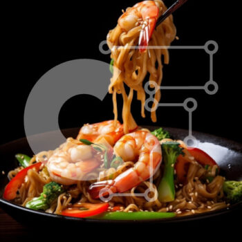 Intra Συλλεκτικό Ξύλινο Παζλ Plywood  4mm - Noodles γαρίδας σε μαύρο μπολ Σε Ξύλινο Κουτί - Διαστάσεις: 10x10 cm – 25 κομμάτια - Image 1