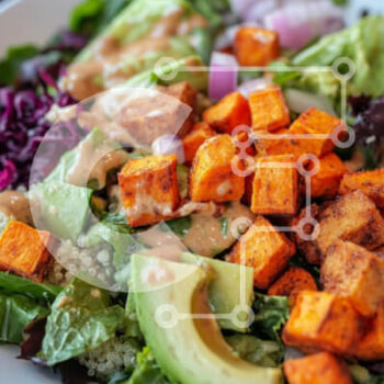 Intra Συλλεκτικό Ξύλινο Παζλ Plywood  4mm - Φρέσκια και πολύχρωμη σαλάτα με ψητές γλυκοπατάτες Σε Ξύλινο Κουτί - Διαστάσεις: 10x10 cm – 25 κομμάτια - Image 1