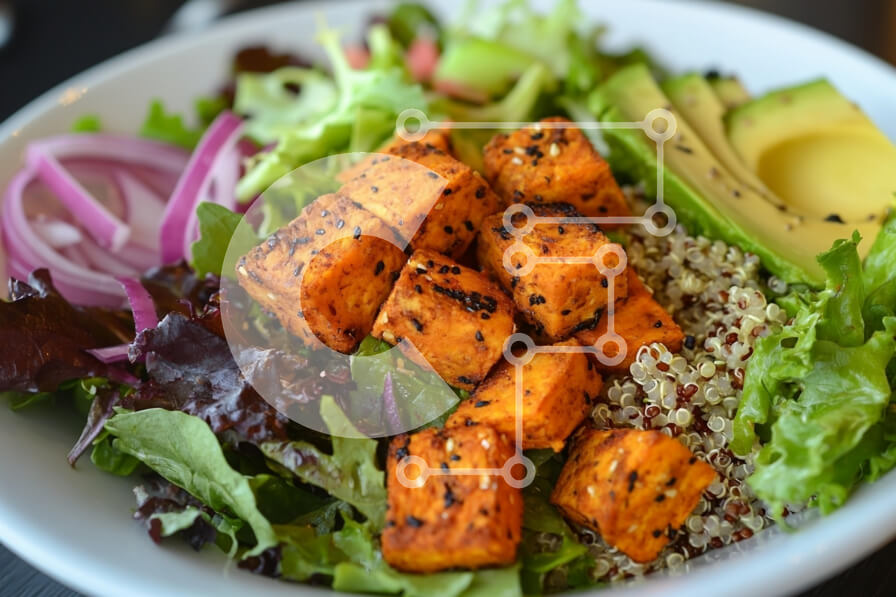 Intra Συλλεκτικό Ξύλινο Παζλ Plywood  4mm - Υγιεινή σαλάτα με τόφου και κινόα Σε Ξύλινο Κουτί - Διαστάσεις: 10x10 cm – 25 κομμάτια