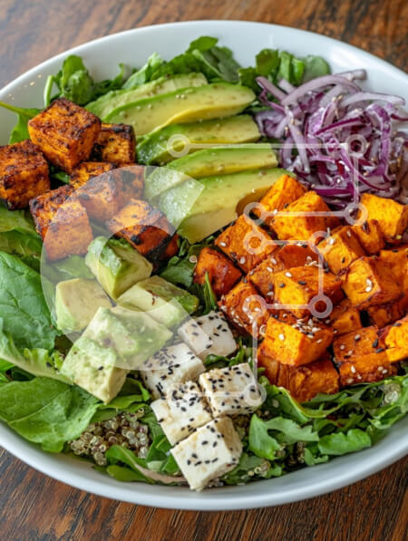 Intra Συλλεκτικό Ξύλινο Παζλ Plywood  4mm - Πολύχρωμο μπολ σαλάτας με τόφου, αβοκάντο και γλυκοπατάτες Σε Ξύλινο Κουτί - Διαστάσεις: 10x10 cm – 25 κομμάτια