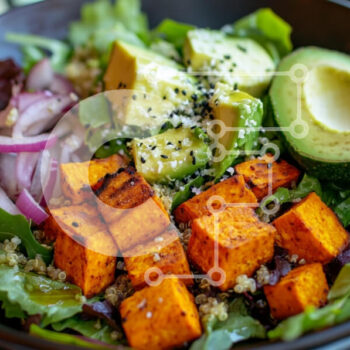 Intra Συλλεκτικό Ξύλινο Παζλ Plywood  4mm - Φρέσκια σαλάτα με ψητή γλυκοπατάτα και αβοκάντο Σε Ξύλινο Κουτί - Διαστάσεις: 10x10 cm – 25 κομμάτια - Image 1